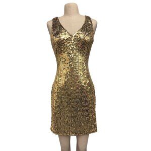Vintage Ted Lapidus Paris Gold Sequin Dress Size 8 Designer Cocktail Dress Frenc